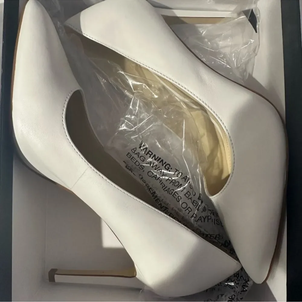 Nine West White and Tan Heels Pointed Toe Stiletto